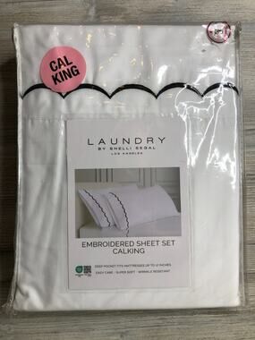 Laundry By Shelli Segal Embroidered Sheet Set CAL KING with Black Embroidery